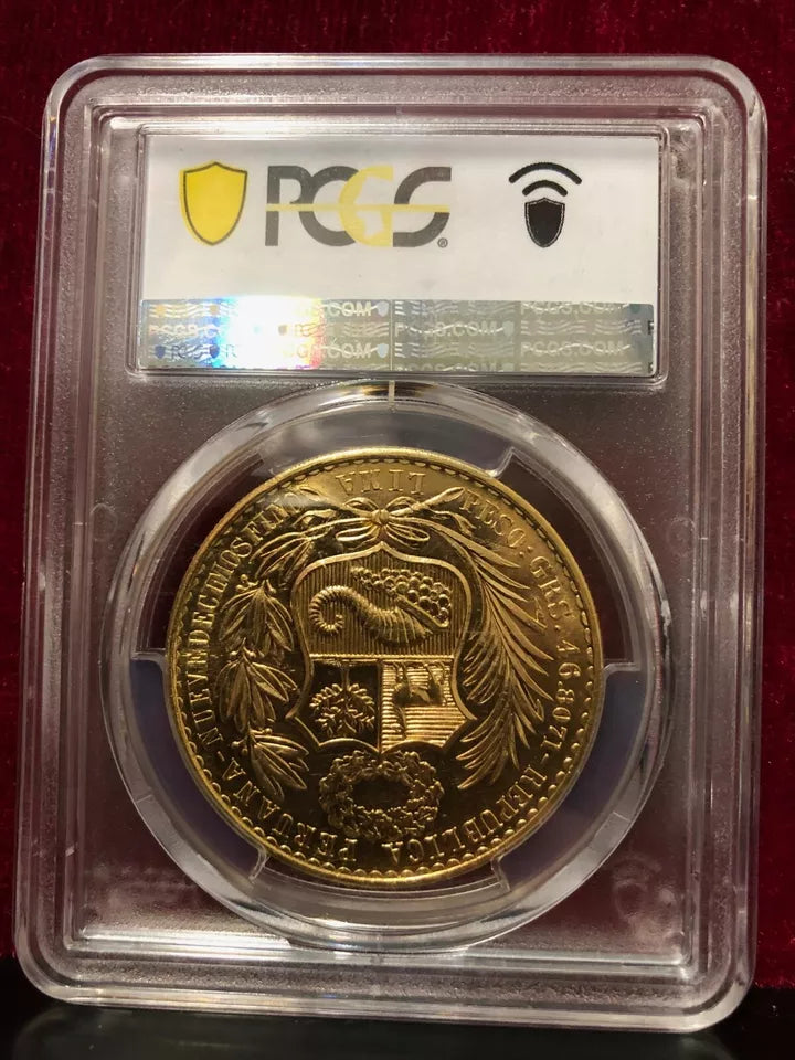 Peru 1954 early 100 gold sols--NEAR BULLION--A DISCOUNTED MS-63 BLAZER PCGS COIN